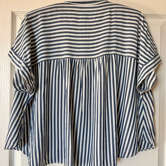 Madewell Blue and White Striped Cotton Button-Up Shirt - Picture 2 of 6